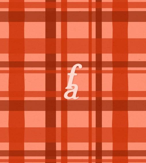 logo monogramme de filigrane atelier sur fond motif tartan